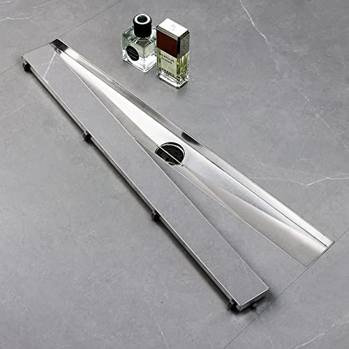 SaniteModar 24 inch Linear Shower Drain comes with Tiled Stealth and 304 Stainless Steel Brushed Polished 2 in 1 Panels.Tile Insert Shower Drain is Equipped Adjustable Feet,Hair Filters