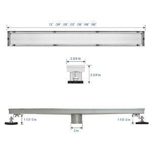 SaniteModar 24 inch Linear Shower Drain comes with Tiled Stealth and 304 Stainless Steel Brushed Polished 2 in 1 Panels.Tile Insert Shower Drain is Equipped Adjustable Feet,Hair Filters