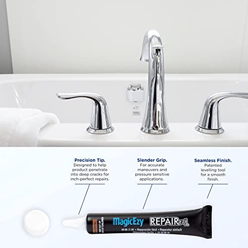 MagicEzy Bath & Sink RepairEzy - (White) - Porcelain Bath Repair Kit - Easy Bathtub Chip Repair - Enamel Sink Chip Repair - Fiberglass Shower Repair -Bathroom Crack Filler