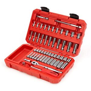 TEKTON 1/4 Inch Drive 12-Point Socket and Ratchet Set, 55-Piece (5/32-9/16 in., 4-14 mm) | SKT05302