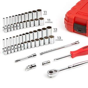 TEKTON 1/4 Inch Drive 12-Point Socket and Ratchet Set, 55-Piece (5/32-9/16 in., 4-14 mm) | SKT05302