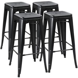 yaheetech 30'' metal bar stools set of 4 high backless barstool stackable bar/counter height bar stools metal bar chairs, black