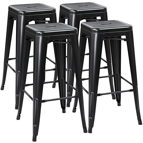 Yaheetech 30'' Metal Bar Stools Set of 4 High Backless Barstool Stackable Bar/Counter Height Bar Stools Metal Bar Chairs, Black