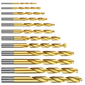 twist drill bit set(12pcs), werkzeug titanium drill bit set general purpose high-speed steel, metal drill bits set for wood, plastic, metal, aluminum alloy etc (1/8" - 25/64")