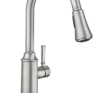 Moen Conneaut Spot Resist Stainless One-Handle High Arc Kitchen Sink Faucet with Power Boost for a Faster Clean, Kitchen Faucet with Pull Down Sprayer, 87801SRS