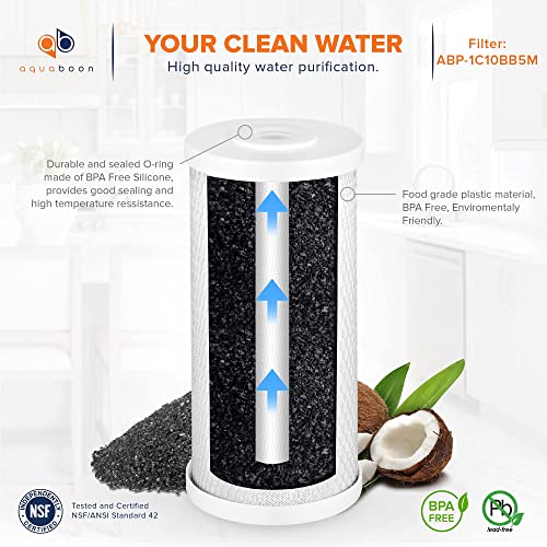 Aquaboon Universal Whole House 5 Micron 10 x 4.5 inch Cartridge | Premium Coconut Shell Replacement Water Filter Cartridge | Activated Carbon Block CTO | Compatible with Pentek EP-BB 4-Pack