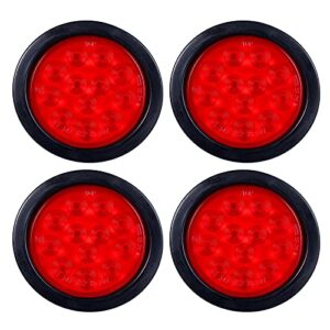 mcresoar 4pcs 4 inch round led trailer tail lights red 12 led waterproof brake stop turn tail marker lights sealed flush mount for truck trailer rv grommet and plug included