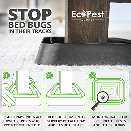 Bed Bug Interceptors – 4 Pack | Bed Bug Blocker (XL) Interceptor Traps (Black) | Extra Large Insect Trap, Monitor, and Detector for Bed Legs