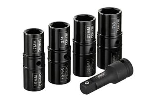 ares 59010-5-piece 1/2-inch drive lug nut flip socket set - includes 17mm, 19mm, 21mm, 22mm metric sizes & 3/4-inch, 13/16-inch, 7/8-inch, 15/16-inch sae sizes - impact grade chrome-moly steel