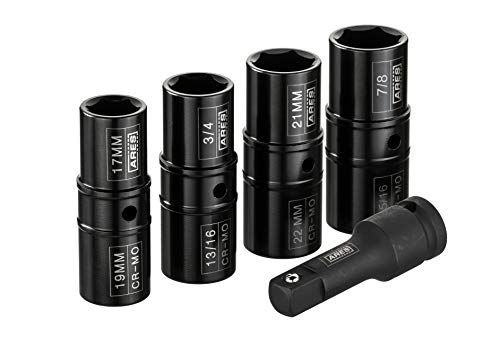 ARES 59010-5-Piece 1/2-inch Drive Lug Nut Flip Socket Set - Includes 17mm, 19mm, 21mm, 22mm Metric Sizes & 3/4-Inch, 13/16-Inch, 7/8-Inch, 15/16-Inch SAE Sizes - Impact Grade Chrome-Moly Steel