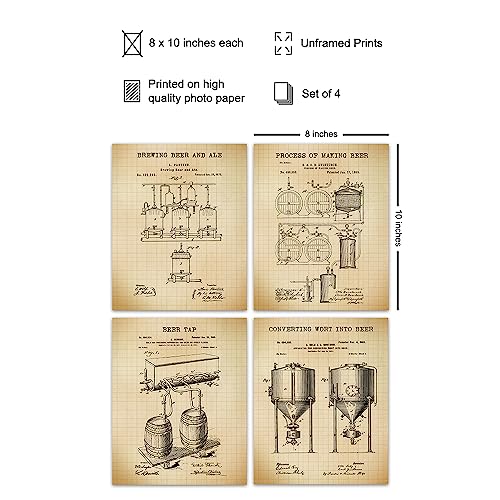 Beer Brewing Patent Art Prints - Vintage Wall Art Poster Set - Chic Modern Home Decor for Den, Kitchen, Man Cave, Office - Great Gift for Men, Home Brewing,Brew, Brewer Fans - 8x10 Photo - Unframed