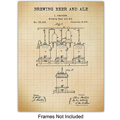 Beer Brewing Patent Art Prints - Vintage Wall Art Poster Set - Chic Modern Home Decor for Den, Kitchen, Man Cave, Office - Great Gift for Men, Home Brewing,Brew, Brewer Fans - 8x10 Photo - Unframed