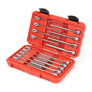 TEKTON 3/8 Inch Drive Long Hex Bit Socket Set, 18-Piece (1/8-3/8 in., 3-10 mm) | SHB91303