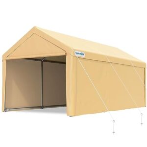 quictent 10’x20’ carport heavy duty car canopy galvanized car shelter with reinforced steel cables and ground bars-beige