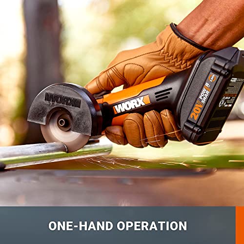 WORX 20V 3'' Cordless Mini Cutter WX801L.1 Compact Angle Grinder Tool w/ 2 Cutting Discs, 2.0Ah Battery & Charger Included