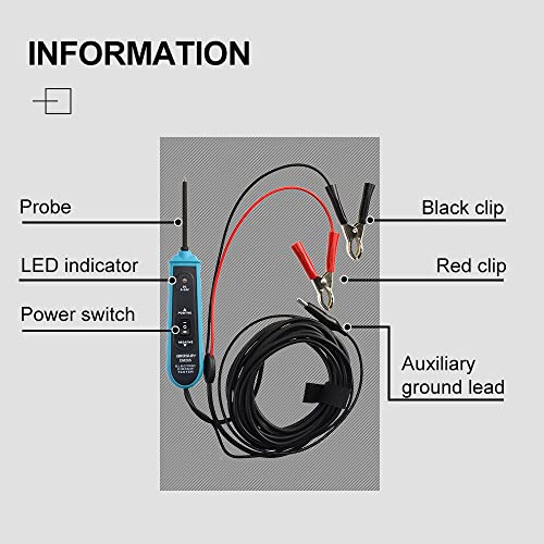 allsun 6-24Vdc Automotive Electric Circuit Tester Power Circuit Probe Detector Car Diagnostic Repair Tool,Test Light Continuity/Polarity of a Voltage,Cable Length 5m(16ft)