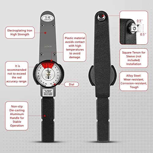 LIANDU-US Dial Indicator Torque Wrench Indicating Torquemeter 1/2" Drive 0-100 Nm High Precision Torque Meter Professional Measure Tool, ± 3% Accuracy