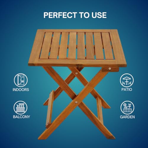 cucunu Outdoor Folding Side Table 18x18“ for Patio, Garden & Camping - Adirondack Table Made of Acacia Wood - Coffee & Dining End Tables