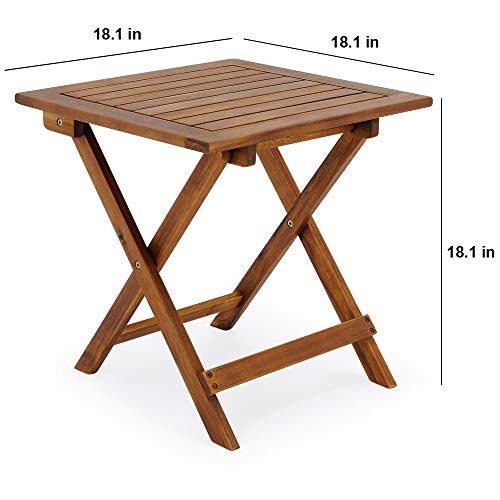 cucunu Outdoor Folding Side Table 18x18“ for Patio, Garden & Camping - Adirondack Table Made of Acacia Wood - Coffee & Dining End Tables