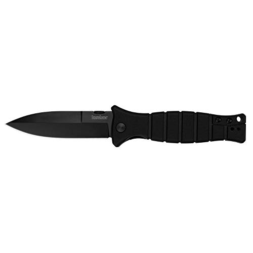 Kershaw XCOM Military-Style Pocketknife; 3.6-inch Black-Oxide Coated Blade and 8Cr13MoV Steel, Spearpoint Blade, Sharpened One Side, and Glass Filled Nylon Handle, Manual Open, Reversible Pocketclip