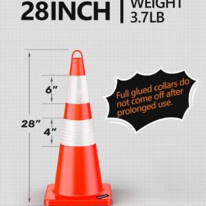 BATTIFE 28 inch Traffic Safety Cones 6 pcs with Reflective Collars, Durable PVC Orange Construction Cones for Home Road Parking Use