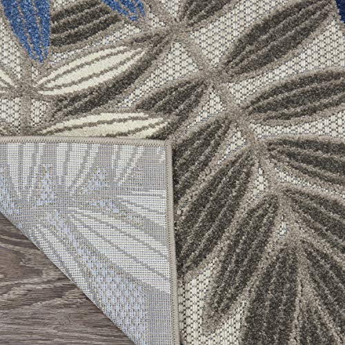 Nourison Aloha Indoor/Outdoor Grey/Blue 7'10" x 10'6" Area Rug, Easy Cleaning, Non Shedding, Bed Room, Living Room, Dining Room, Backyard, Deck, Patio (8x11)