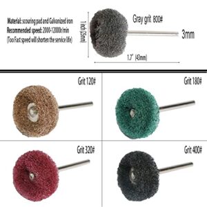 FPPO Abrasive Buffing Polishing Wheel Set for Rotary Tool,Mini scouring pad Brush Polishing kit, Removal of Rust,Deburring on Metal Surface,with 3mm Mandrel (mix50pcs)