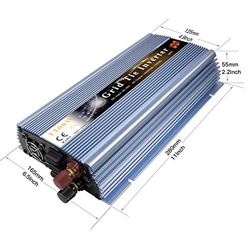 Marsrock 1300W Grid Tie Inverter 50Hz/60Hz Auto 20-50VDC to 90~140VAC Pure Sine Wave Inverter for Max 1500W Solar or Wind Power Input (Blue)