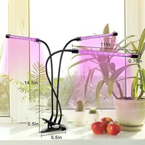 Juhefa Plant Grow Light, Full Spectrum Clip-on Plant Lamp with White Red Blue Bulbs for Indoor Plants Growing, Dimmable Brightness & 3 Light Modes, Auto On/Off Timing 4 8 12Hrs
