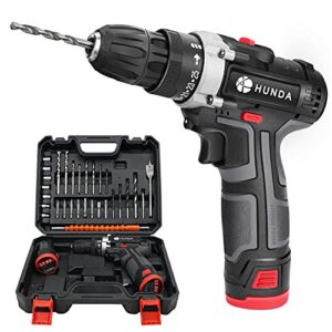 cordless drill set,hunda electric drill 12.8v portable rechargeable drill,cordless drill with battery and charger,30 pcs accessories,25+1 clutch, 2/5" keyless chuck,2 speeds,led light[upgraded]