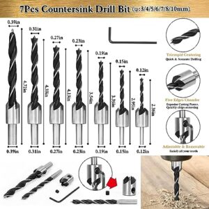 LAMPTOP 26-Pack Woodworking Chamfer Drilling Tools Including Countersink Drill Bits, 3-Pointed Countersink Drill Bit with L-Wrench, Wood Plug Cutter, Step Drill Bit, and Automatic Center Punch