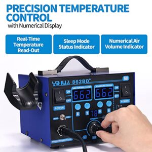 YIHUA 862BD+ SMD ESD Safe 2 in 1 Soldering Iron Hot Air Rework Station °F /°C with Multiple Functions