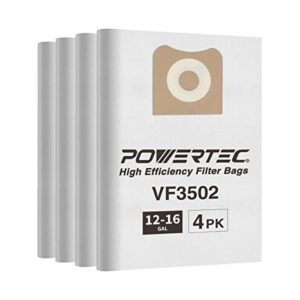 powertec 75002p2 (4pk) filter bags for ridgid vf3502 12-16 gal wet dry vacuum