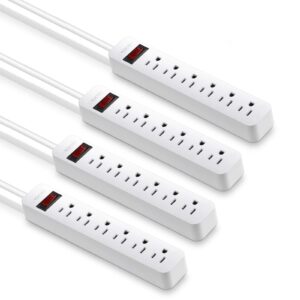 kf 6-outlet surge protector power strip (4pack), 2-foot long cord, etl listed, overload protection, ideal for computers, home theatre, appliances, office equipment and more, white
