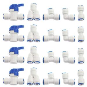 dgzzi 1set 20-pack reverse osmosis aquarium quick fittings with locking clips 1/4" od ro water filter hose tube plastic connectors