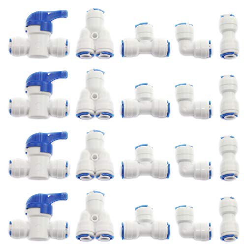 DGZZI 1Set 20-Pack Reverse Osmosis Aquarium Quick Fittings With Locking Clips 1/4" OD RO Water Filter Hose Tube Plastic Connectors