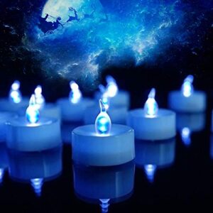 homemory 24-pack flameless blue led tea lights candles bulk, 200+ hours long-lasting battery operated tea lights, blue tealights for party, wedding, holiday [white base]