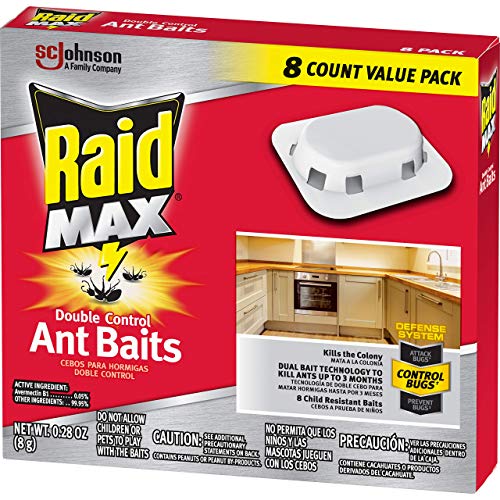 Raid Max Double Control Ant Baits, Household Use Defense System to Control Bugs, Dual Bait Technology, 8 CT (Pack of 3)