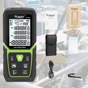 Huepar Laser Distance Measure 330Ft with Li-ion Battery & Electric Angle Sensor, Backlit LCD Laser Measure M/In/Ft with High Accuracy Multi-Measurement Modes, Pythagorean, Distance, Area&Volume-LM100A