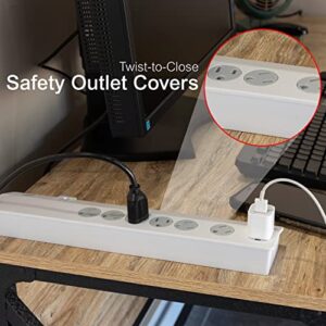 GE Pro 7-Outlet Surge Protector, 3ft. Power Cord, Twist-to-Lock Safety Covers, White, 34768