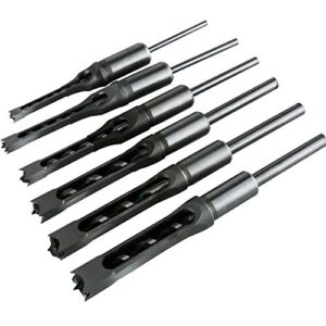 6pcs square hole mortise chisel drill bit tools, 5/8" 9/16" 1/2" 3/8" 5/16" 1/4" hss woodworking hole saw mortising chisel drill bit set, different sizes