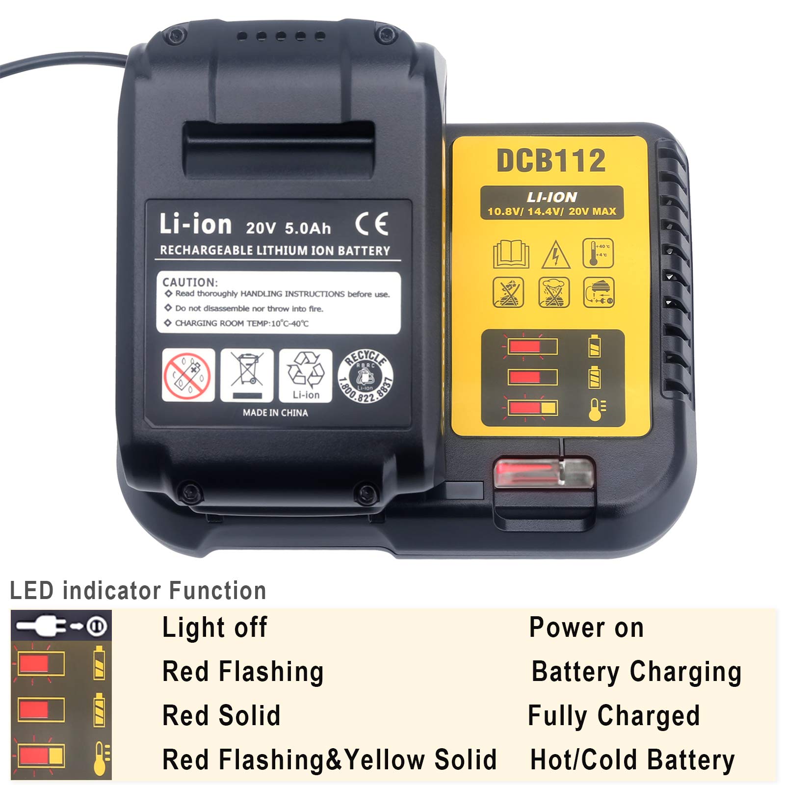 Elefly 12V-20V Battery Charger DCB112 Compatible with 12V 20V/60V MAX Lithium Battery DCB206 DCB204 DCB609 DCB606 DCB120 DCB124, Replacement for 20V Charger DCB115 DCB118 DCB102 DCB107