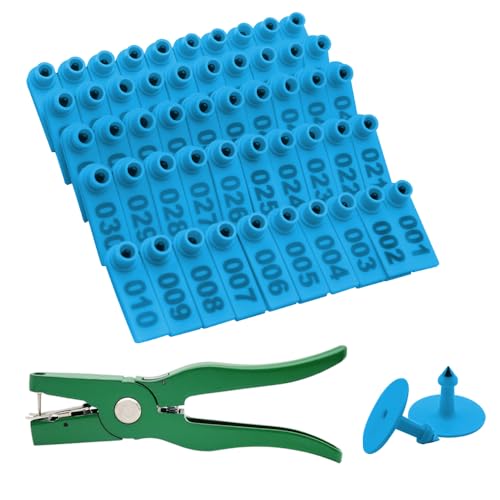 Sheep Ear Tags Marker Applicator 001-100 Ear Tags for Goat Punch Tools(Blue)