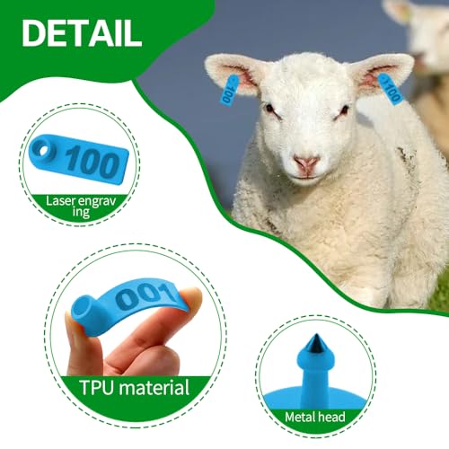 Sheep Ear Tags Marker Applicator 001-100 Ear Tags for Goat Punch Tools(Blue)