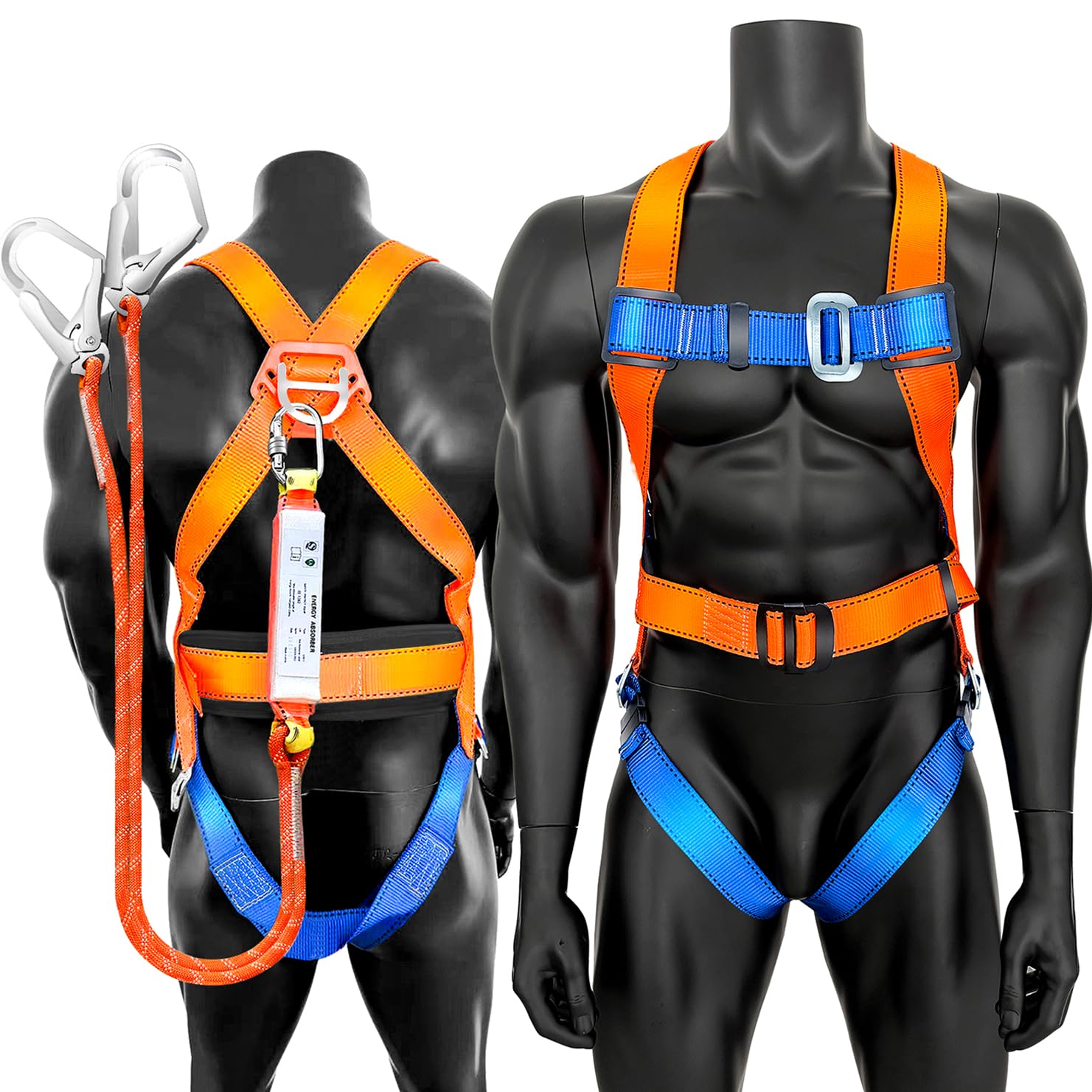 GLOROUSCHU Full Body Safety Harness Tool Fall Protection，OSHA/ANSI Compliant,ASTM F1774certified | INTERNAL Shock Absorbing Lanyard（Orange）