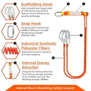 GLOROUSCHU Full Body Safety Harness Tool Fall Protection，OSHA/ANSI Compliant,ASTM F1774certified | INTERNAL Shock Absorbing Lanyard（Orange）