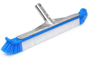 greenco pool brush head heavy duty aluminum extra wide 20" pool floor & wall cleaning brush w/curved ends for better corner cleaning & protects accidental tears in pool liner, ez clip pole attachment