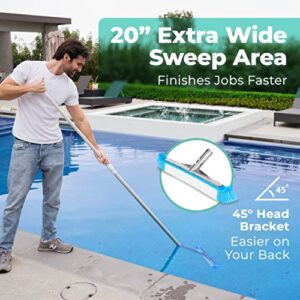 Greenco Pool Brush Head Heavy Duty Aluminum Extra Wide 20" Pool Floor & Wall Cleaning Brush w/Curved Ends for Better Corner Cleaning & Protects Accidental Tears in Pool Liner, EZ Clip Pole Attachment