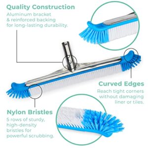 Greenco Pool Brush Head Heavy Duty Aluminum Extra Wide 20" Pool Floor & Wall Cleaning Brush w/Curved Ends for Better Corner Cleaning & Protects Accidental Tears in Pool Liner, EZ Clip Pole Attachment