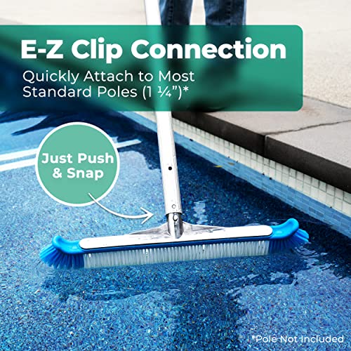 Greenco Pool Brush Head Heavy Duty Aluminum Extra Wide 20" Pool Floor & Wall Cleaning Brush w/Curved Ends for Better Corner Cleaning & Protects Accidental Tears in Pool Liner, EZ Clip Pole Attachment